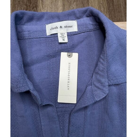 Anthropologie NWT Cloth & Stone Blue Button Down Textured Shirt Medium - Picture 2 of 7